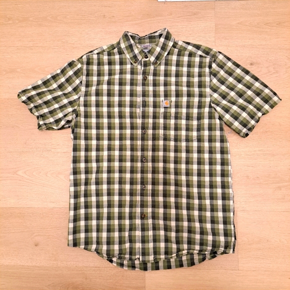 Carhartt Other - Carhartt Men's Button Up Collared Plaid Green White Casual Shirt Size Medium